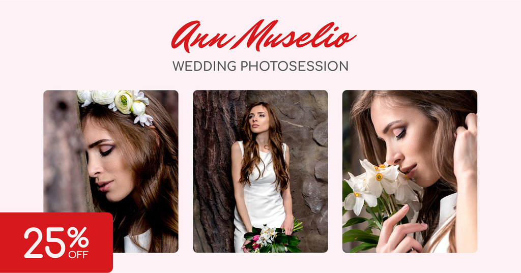Szablon projektu Wedding Photography offer Bride in White Dress Facebook AD