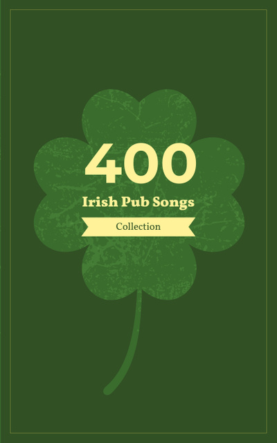 Irish Songs Collection Green Four-Leaf Clover Book Cover Tasarım Şablonu