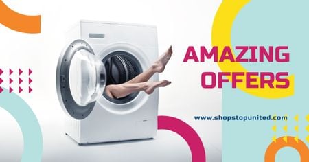 Female Legs in Washing Machine Facebook AD Design Template