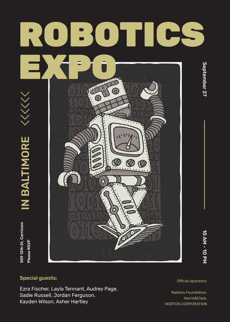 Plantilla de diseño de Android Robot Model for Robotic Expo Invitation 
