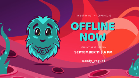 Game Stream Ad with Cute little Monster Twitch Offline Banner Tasarım Şablonu
