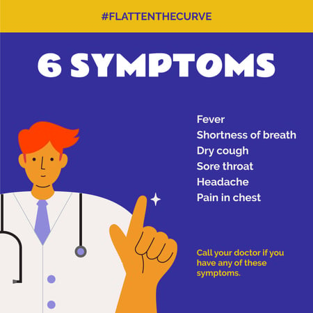 Plantilla de diseño de #FlattenTheCurve Coronavirus symptoms with Doctor's advice Instagram 