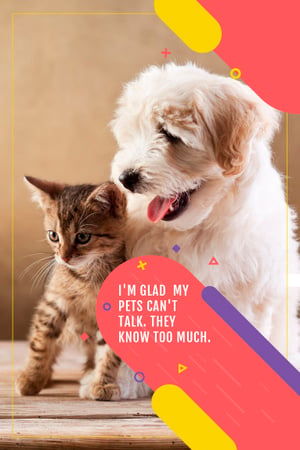 Pets Quote with Cute Dog and Cat Pinterest – шаблон для дизайна