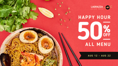 Asian Cuisine Dish with Noodles FB event cover Design Template