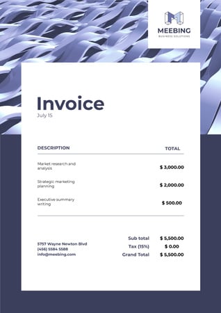 Business Company Services on Blu Abstraction Invoice Design Template