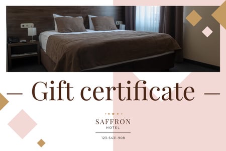 Hotel Offer with Cozy Bedroom Interior Gift Certificate Design Template