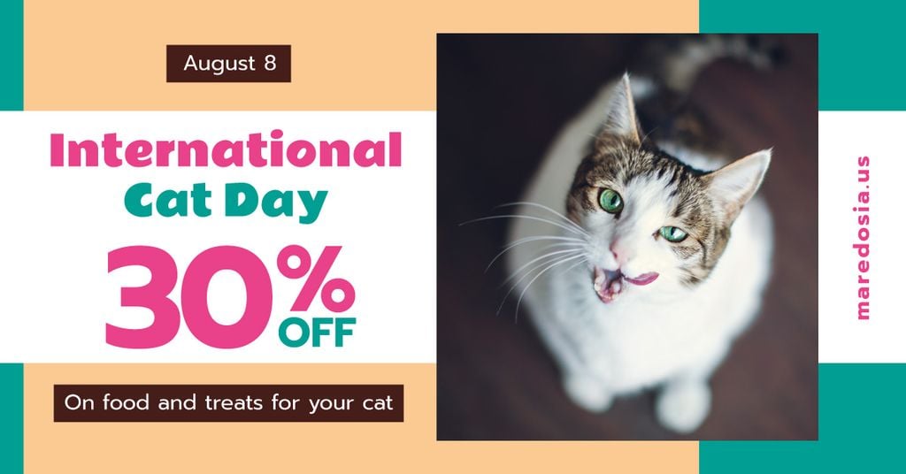 Cat Day Sale Cute Spotted Cat Facebook AD Modelo de Design