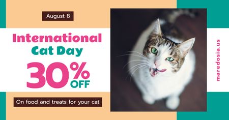 Platilla de diseño Cat Day Sale Cute Spotted Cat Facebook AD