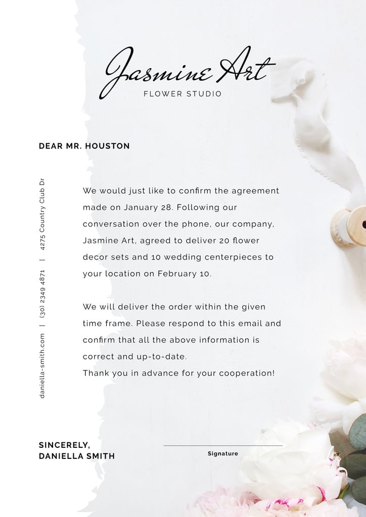 Flower Studio order confirmation Letterhead – шаблон для дизайну