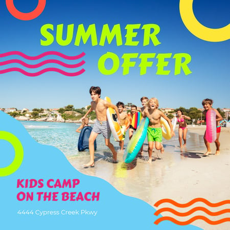 Summer Camp Invitation with Kids on Beach Instagram Design Template
