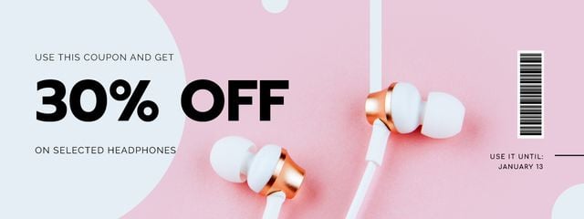 Headphones Offer on Pink Coupon Design Template