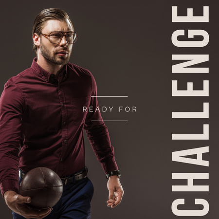 Businessman holding football ball Instagram Design Template
