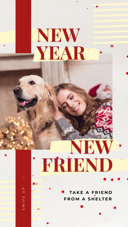 Woman and dog celebrating Christmas Instagram Story Modelo de Design