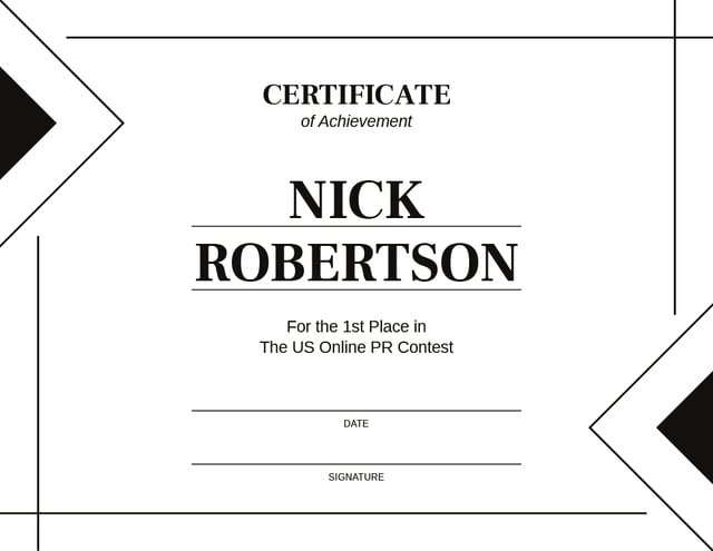 Szablon projektu PR contest Achievement recognition Certificate