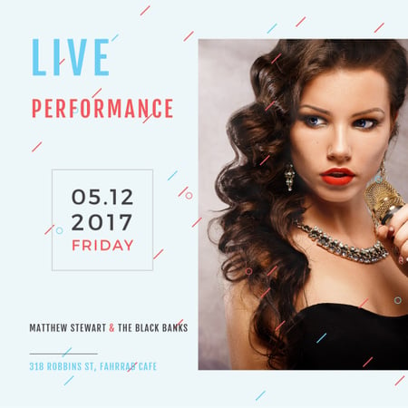 Live Performance Announcement Gorgeous Female Singer Instagram AD Modelo de Design