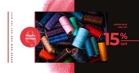 Craft Shop Sale Colorful Thread Bobbins Facebook AD Modelo de Design