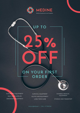 Clinic Promotion with Medical Stethoscope on Table Poster Modelo de Design