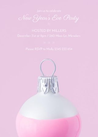 New Year's Party Pink Christmas Bauble Invitation Modelo de Design