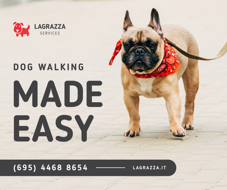 Dog Walking Services French Bulldog on street Facebook Design Template