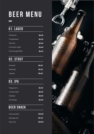 Beer Bottles variety Menu Design Template