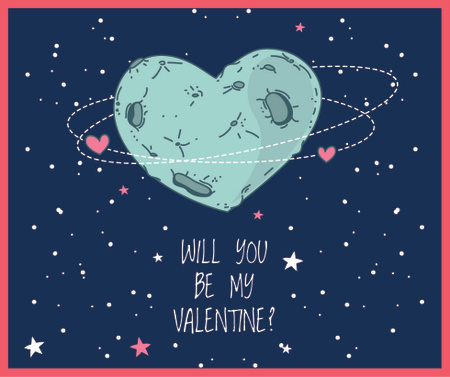 Valentine's Day Heart Planet in Space Facebook Design Template