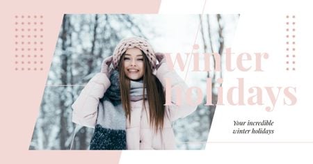Stylish woman in winter clothes Facebook AD Šablona návrhu