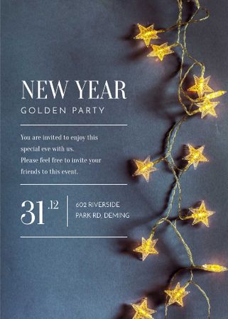 New Year Party Star-Shaped Decorations Invitation Design Template