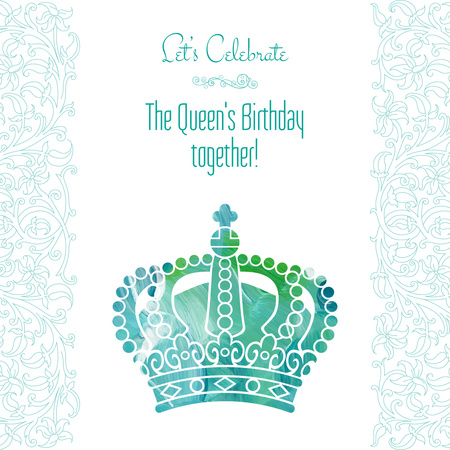 Queen's Birthday greeting with crown Instagram AD Design Template