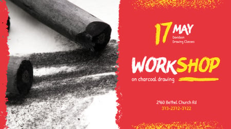 Drawing Workshop invitation with Charcoal Pieces FB event cover tervezősablon