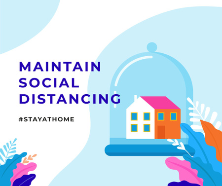 #StayAtHome Social Distancing concept with Home under Dome Facebook Modelo de Design