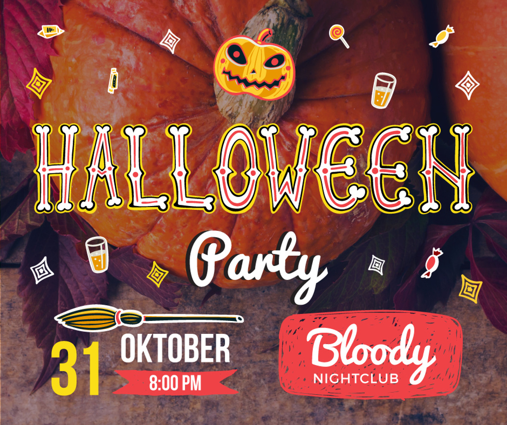 Halloween party invitation with Pumpkin Facebook Modelo de Design