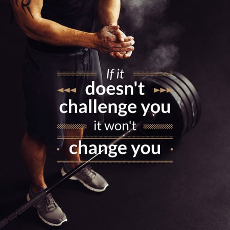 Plantilla de diseño de Sportsman with Barbell and Motivational Quote Instagram 