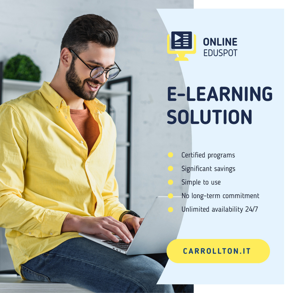 Plantilla de diseño de Online Courses Ad Man Typing on Laptop Instagram AD 