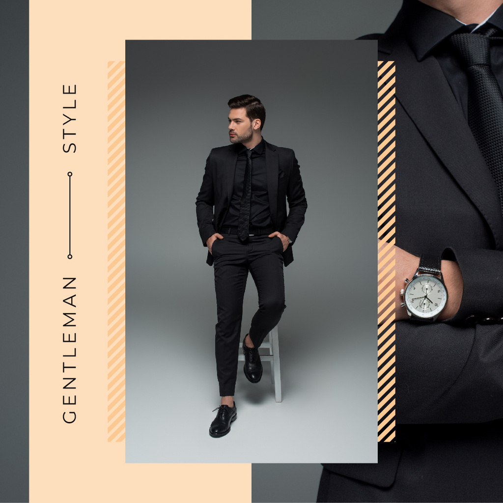 Handsome man wearing Suit and Watch Instagram AD Design Template