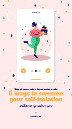 Woman with Cake for bakery recipes on Self-isolation Instagram Story Design Template