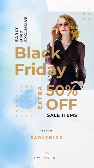 Black Friday Sale Woman Wearing Black Clothes Instagram Story Design Template