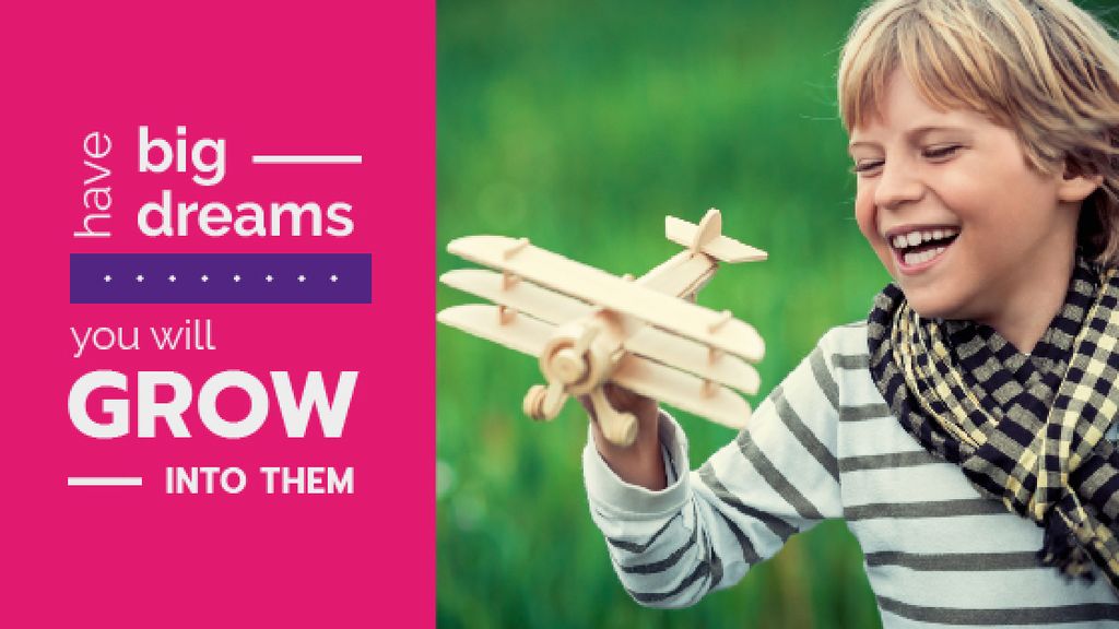 Ontwerpsjabloon van Title van Quote with Child playing with toy plane