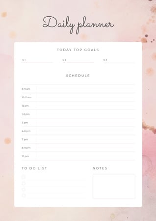 Daily Planner on Pink Watercolor Pattern Schedule Planner Design Template
