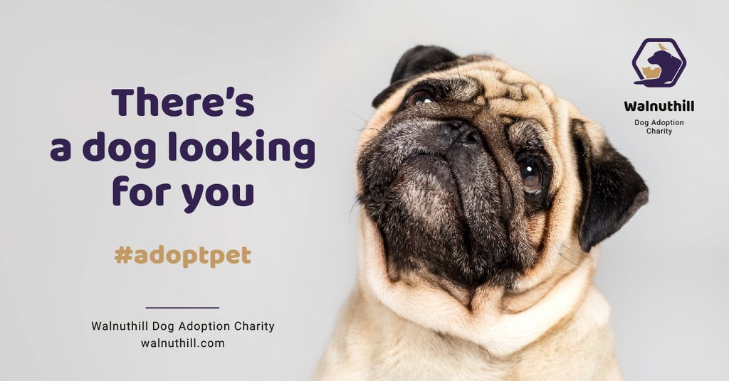 Pet Adoption Ad Cute Pug Dog Online Facebook Ad Template - VistaCreate