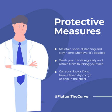 Plantilla de diseño de #FlattenTheCurve Doctoral Protective Measures reccomendations Instagram 