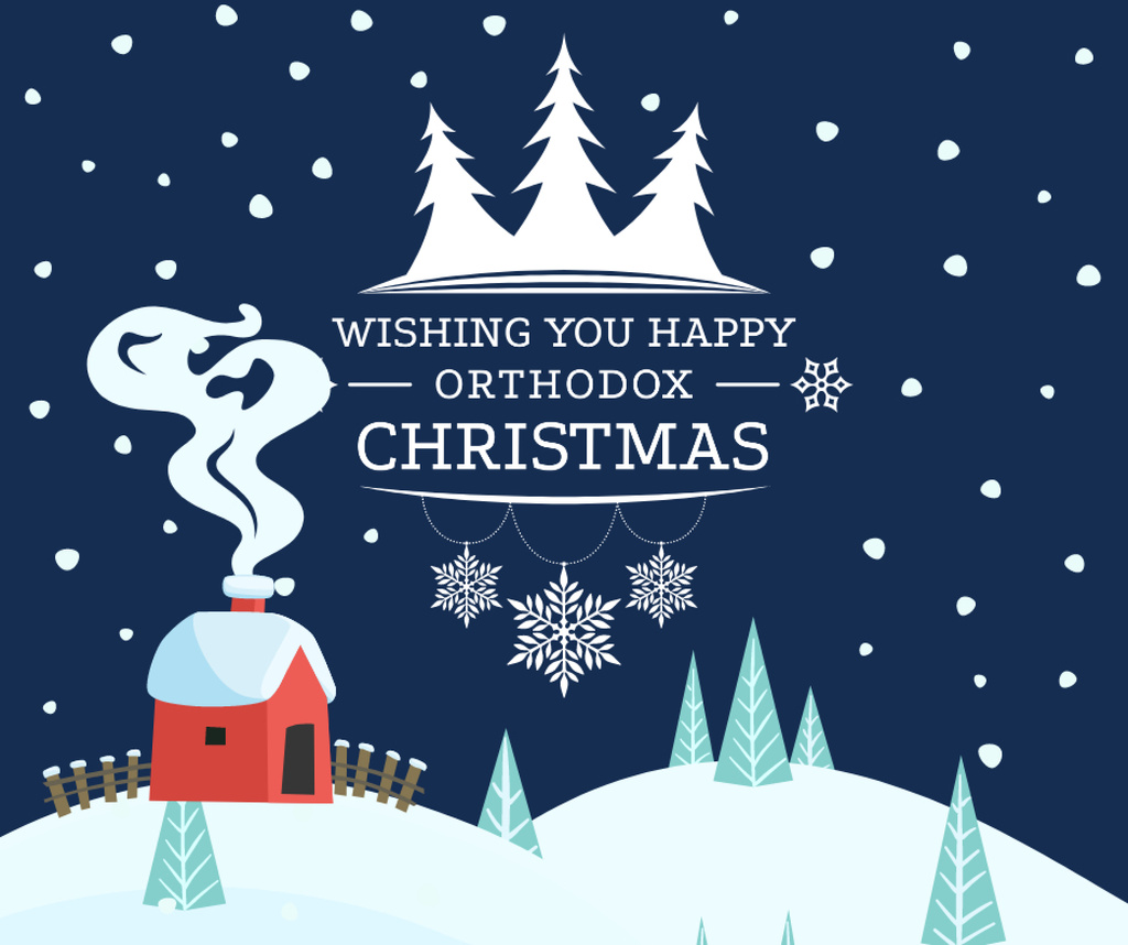 Designvorlage Orthodox Christmas Greeting with Winter Forest für Facebook