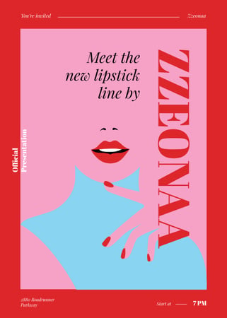 Woman with red lips for Lipstick ad Invitation tervezősablon