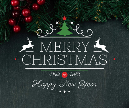 Christmas greeting Fir Tree Branches Facebook Design Template