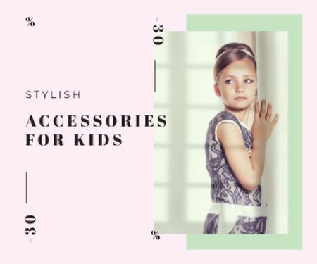 Platilla de diseño Kids' Accessories Sale Little Girl in Fancy Dress Large Rectangle