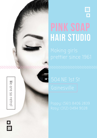 Hair Studio Ad with Attractive Woman Poster Modelo de Design