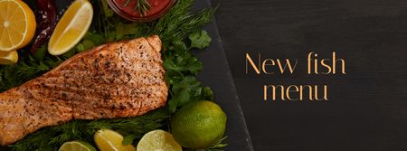 Seafood Offer raw Salmon piece Facebook cover Design Template