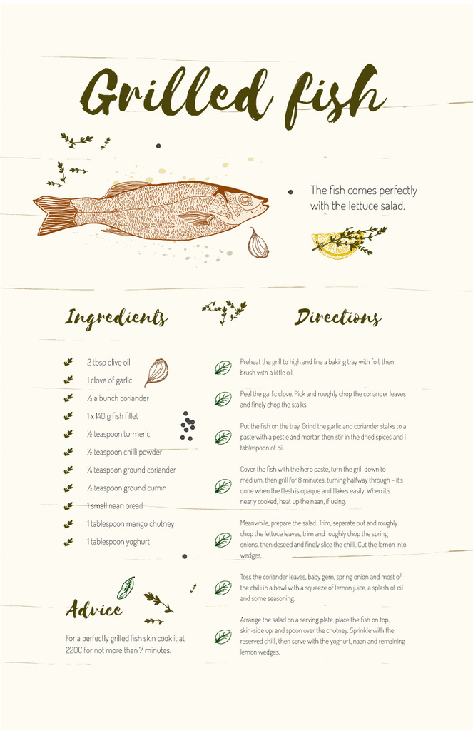 Grilled Fish illustration Recipe Card – шаблон для дизайну