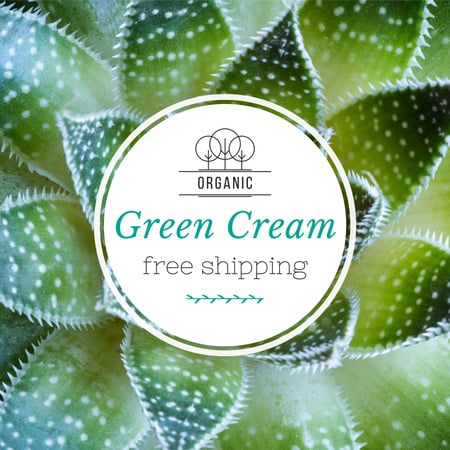 Green cream Ad with Leaves Instagram tervezősablon