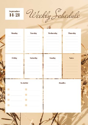Weekly Schedule Planner On Golden Flowers 