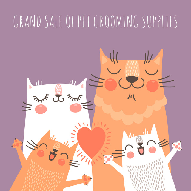 Designvorlage Pet grooming supplies sale with Funny Cat family für Instagram AD